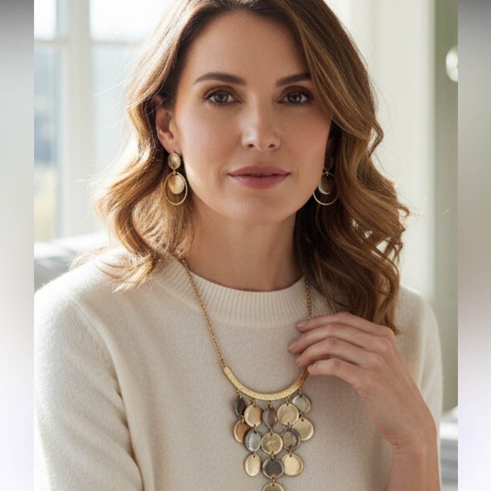 New Necklace/ earrings set clear brown and gold!